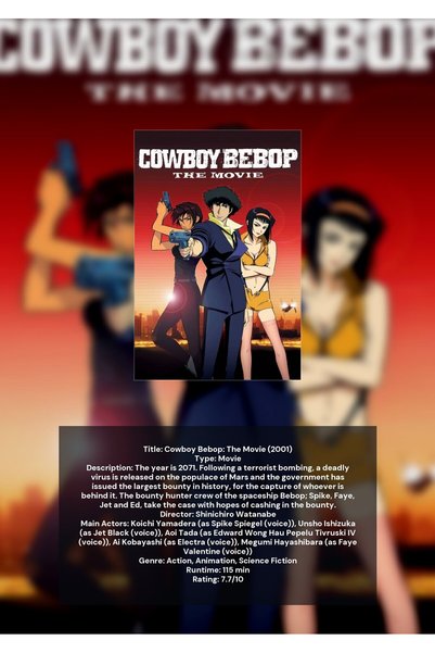 OEM Poster Infografic Cowboy Bebop: The Movie, Acțiune Sci-Fi, Carton 250g, A4