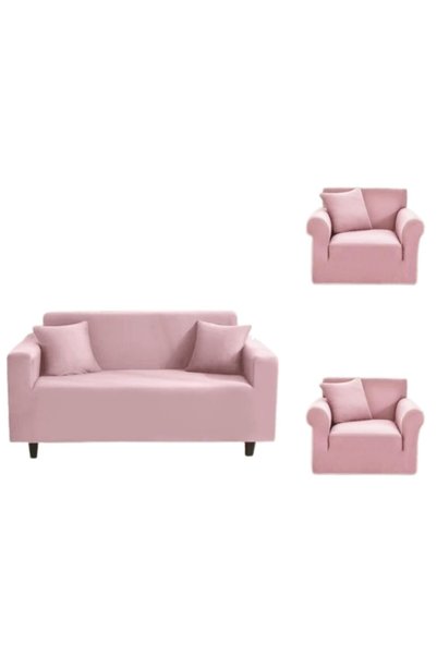 OEM Elastic sofa and 2 armchairs cover, Plain, 180x230cm/90x140cm, Pink