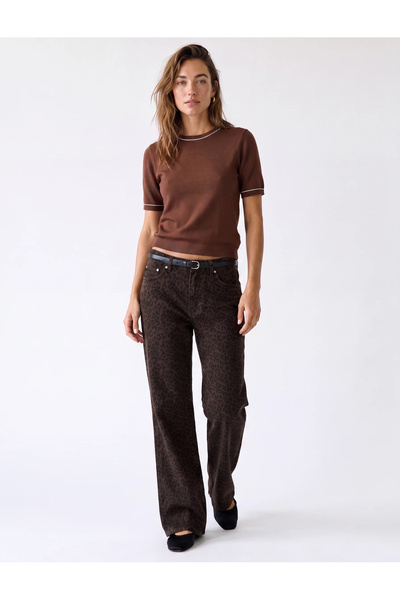 Koton Women Brown Plain Round Neck Short Sleeves Sweater