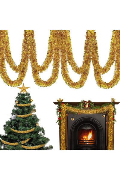 Noonedibs Ghirlandă de beteală pentru bradul de Crăciun, 15 m, aurie, decorat...