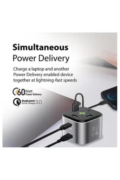 Celly Power Station 65W [PRO POWER] USB-C Charging Station, Multi-Port Hub wi...