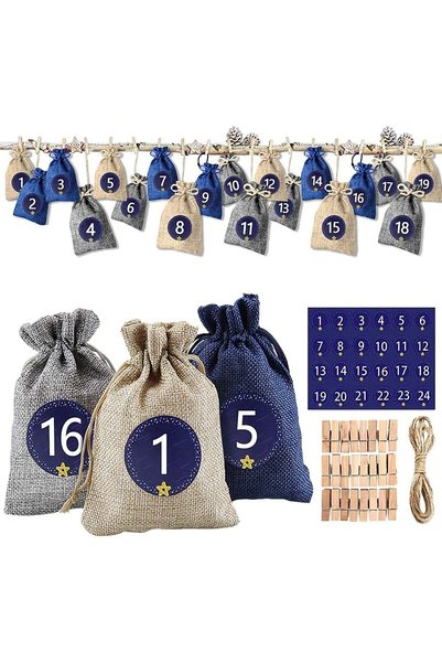 Noonedibs 24 de calendare de Advent din material textil pentru pungi de cadou...
