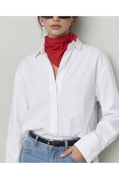 Meşe Moda Kadın Oversize Beyaz Poplin Gömlek