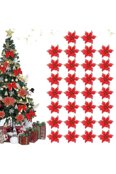 Noonedibs 30 de flori de Crăciun, decorațiuni cu fulgi de zăpadă, ornamente a...