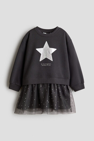 H&M Tül Etekli Sweatshirt Elbise