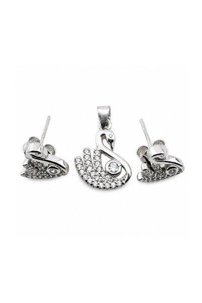 Evolium Set Pandativ cu Cercei pentru Dama, 1.5 cm x 1 cm, Argintiu, Jolie, A...