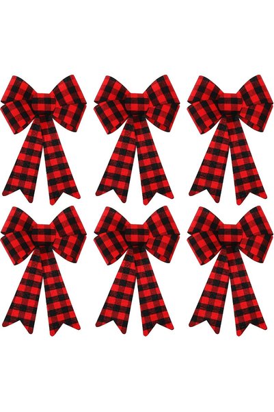Noonedibs 6 funde mari pentru coroane de Crăciun, model Buffalo Plaid, roșii ...