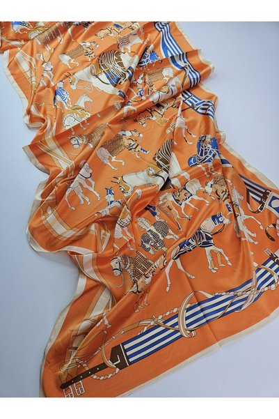 tomrisboutique Luxury Voile Silk Scarf with Horse and Belt Pattern, Double-Si...