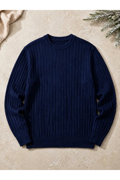 OTAKU Men's Crew Neck Ribbed Long Sleeve Knit Sweater