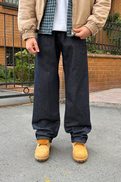 Flaw Wear Gravel Raw Indigo Baggy Fit Jeans