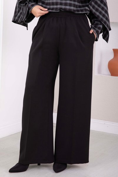 EBRUTESETTÜR Elastic Waist Wide Leg Trousers Black