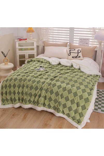 JOJO HOME Γούνινη κουβέρτα για διπλό κρεβάτι, Jojo Home, Μοντέλο Ρόμβος, Δίχρ...