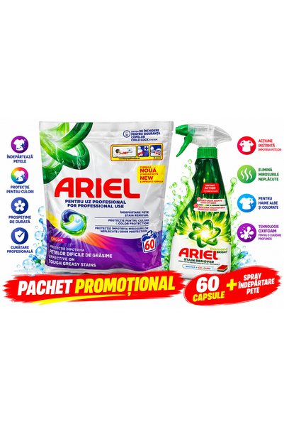 Generic Brand Pachet Ariel 60 capsule + Spray îndepărtare pete 750 ml