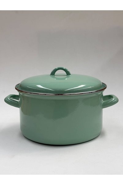 GİZEM Emaye Düz Derin Yoğurt Tenceresi 24 cm 5,8 Litre Yeşil Emaye Kapaklı