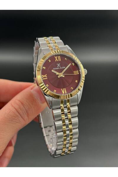 Daniel Klein Burgundy Gold Silver Color Women's Wristwatch Steel Strap 3 Atm ...