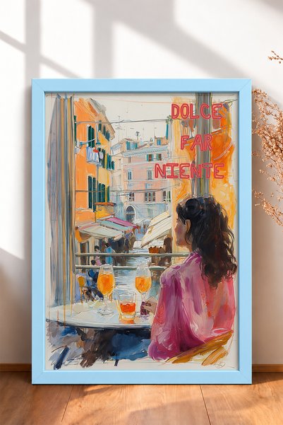 HOMEPACK لوحة فنية بإطار للنساء مع كتابة "Dolce Far Niente" في مقهى، ملصق إيط...