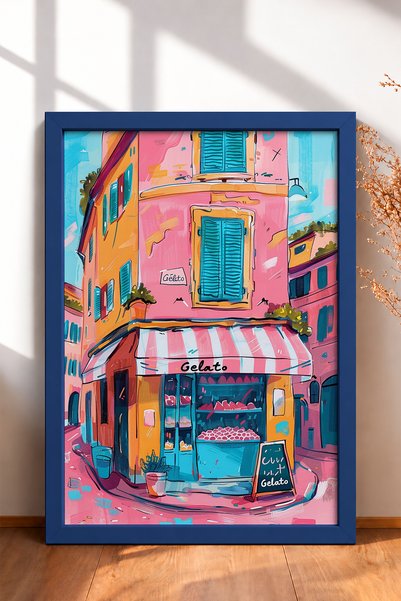 HOMEPACK Πίνακας με κορνίζα «Gelato» – Ροζ παγωτατζίδικο – Αφίσα από την Ιταλ...