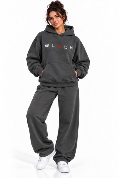 ENB1R MODA Black Printed Oversized Hoodie Sweatshirt with Hood and Kangaroo P...