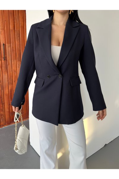 Generic Brand Kruvaze Stylish Women's Blazer Jacket with Collar Buttons