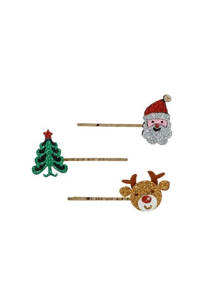 Jumbo Agrafe Par Aurii Cerb Brad Mos Craciun Glitter - 3buc