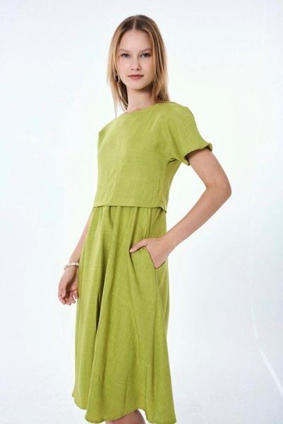 Generic Brand Crew Neck Half Sleeve 2 Piece Dress