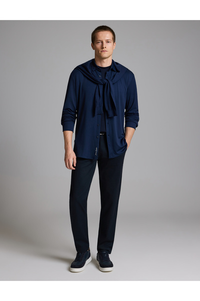 Pierre Cardin Pantaloni de pânză croiți slim albastru marin 50331186-VR033