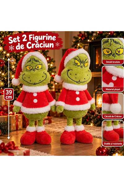 Generic Brand Set of 2 Christmas Grinch Figurines, 39 cm, Soft Plush, Santa C...