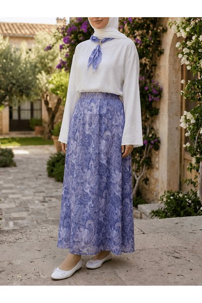 Hepsi Moda Chiffon Skirt and Scarf Set - 3466 - Turquoise