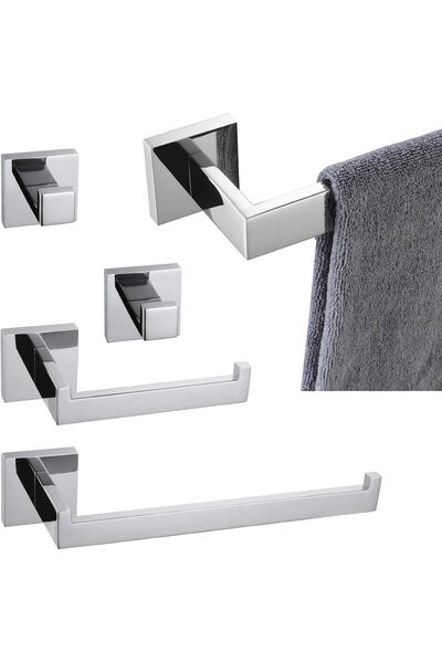 KOKOSIRI B05A5-CH Set de 5 accesorii pentru baie - Oțel inoxidabil lucios + S...