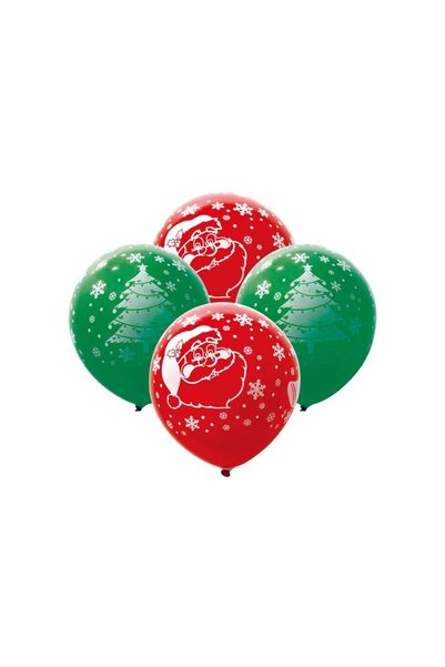 Jumbo Baloane de Petrecere cu Imprimeu de Craciun Verzi Rosii 30cm - 10buc