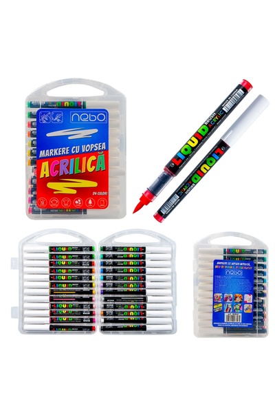 NEBO Acrylic Paint Markers, Brush Tip, 24C -