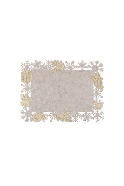 Jumbo Suport Farfurie Ecru din Fetru cu Modele de Craciun & Glitter 39x30cm