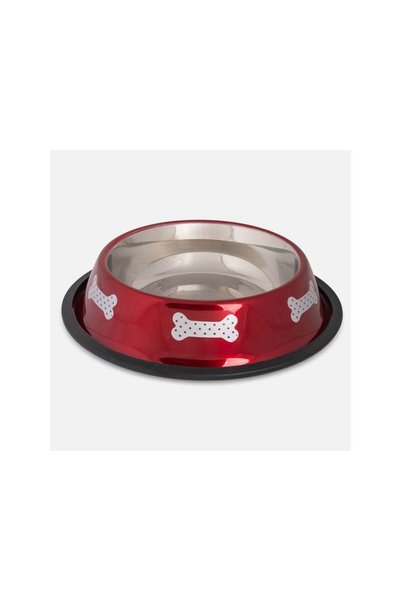 Jumbo Bol din Otel Inoxidabil Rosu cu Modele pentru Caini 710ml