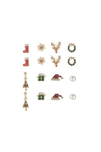 Jumbo Set Cercei de Craciun 8 Modele Diferite Margele Strass de Culoare Aurie...