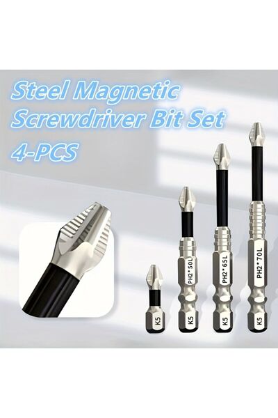 Generic 4 Pcs Steel Magnetic Anti Shock Phillips Screwdriver Bit Set Hex Shank