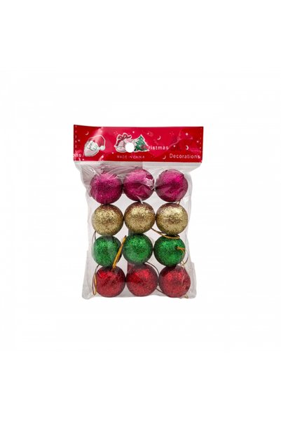 BBYTOYS Set of 12 Colorful, Glittery Mini Christmas Tree Ornaments – Red, Green, Gold, and Pink Christmas Tree Decorations