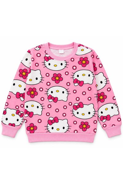 ALİŞ KİDS Girls' Cotton Flannel Pink Cute Character Patterned Long-Sleeved Winter Pajama Set with Eyelet Detail.