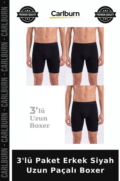 Carlburn Special Series 3-Pack Men's Black Long-Legged Boxer Shorts, Gift Alt...