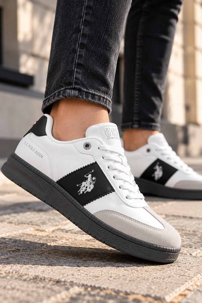 U.S. Polo Assn. Men's White Sports Shoes, Black Laced Casual Sneakers.