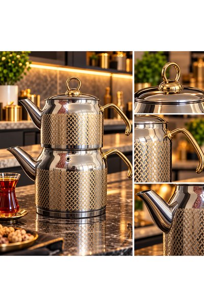 Motif Home Çit Desenli Paslanmaz Çelik Çaydanlık Takımı – Orta Boy
