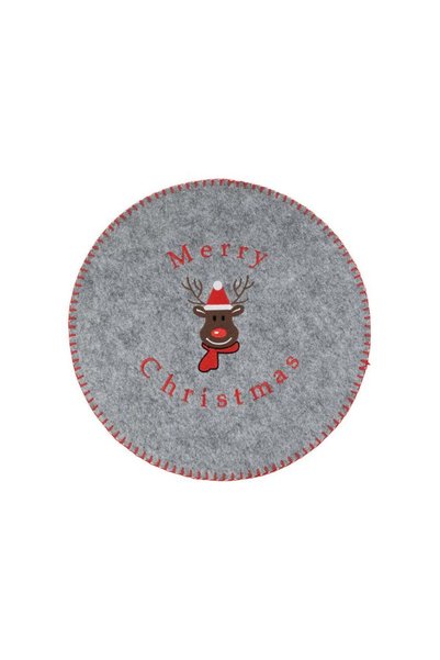 Jumbo Suport Farfurie de Craciun din Fetru Gri cu Figurina Ren "Merry Christm...