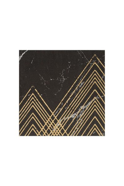 Jumbo Servetele de Masa cu 2 Straturi Negre Marble cu Folie Aurie 33x33cm - 1...