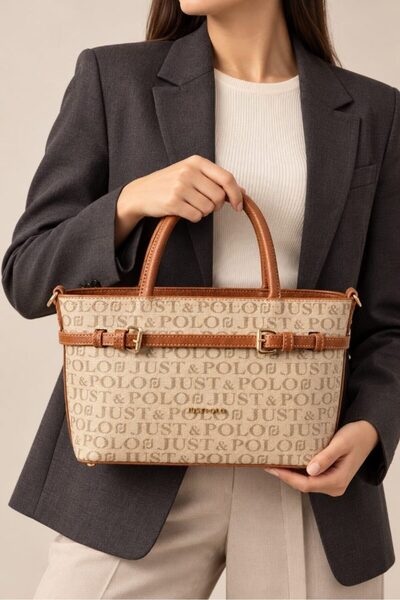 Just Polo Women's Handbag and Shoulder Bag with Monogram Print, Double Buckle...
