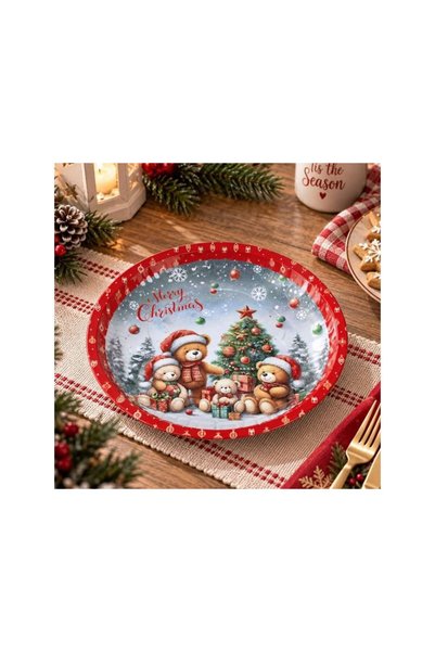 Jumbo Farfurie Decorativa de Craciun din Metal cu Ursuleti Ø26cm