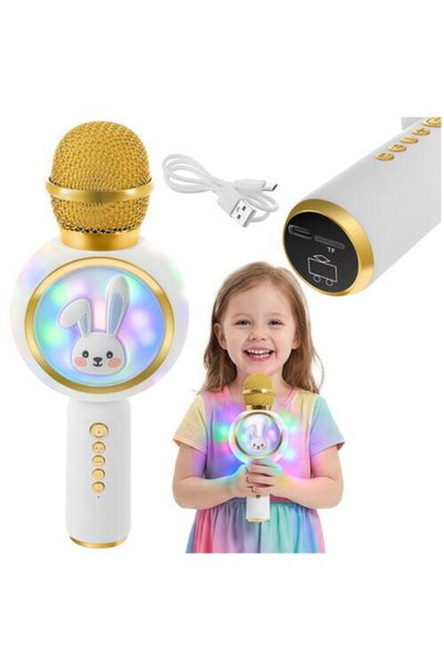 SMARTECH Microfon de karaoke pentru copii, Model Iepuras, Compatibil Bluetoot...