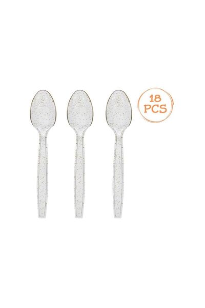 Jumbo Lingurite Reutilizabile de Petrecere din Plastic Transparent cu Glitter...