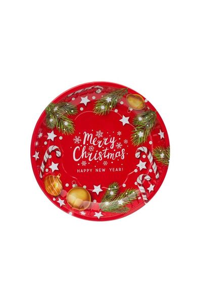 Jumbo Farfurie Decorativa de Craciun Metalica Rosie Vasc Ornamente Ø26cm