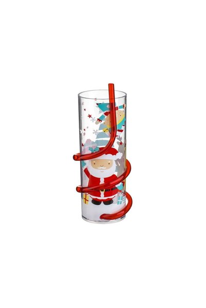 Jumbo Pahar din Plastic Transparent cu Pai Mos Craciun Ren Om de Zapada 360ml
