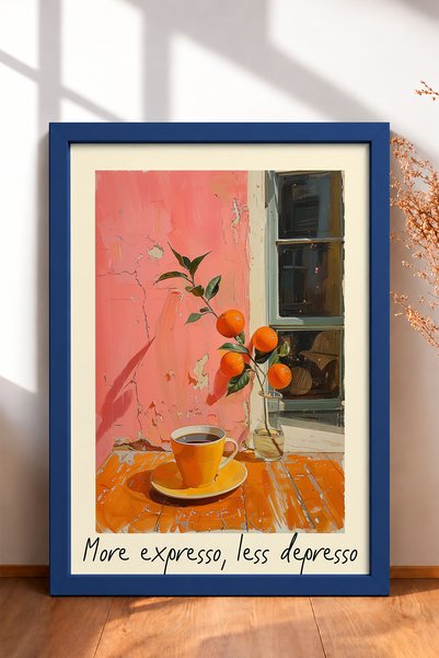 HOMEPACK Više Espresso, Manje Depresso Šolja za Kafu Uramljena Poster, Italij...