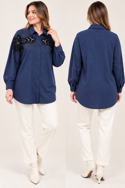 saloon collection Γυναικείο κεντημένο πουκάμισο-τούνικ oversized, με μακρύ μα...
